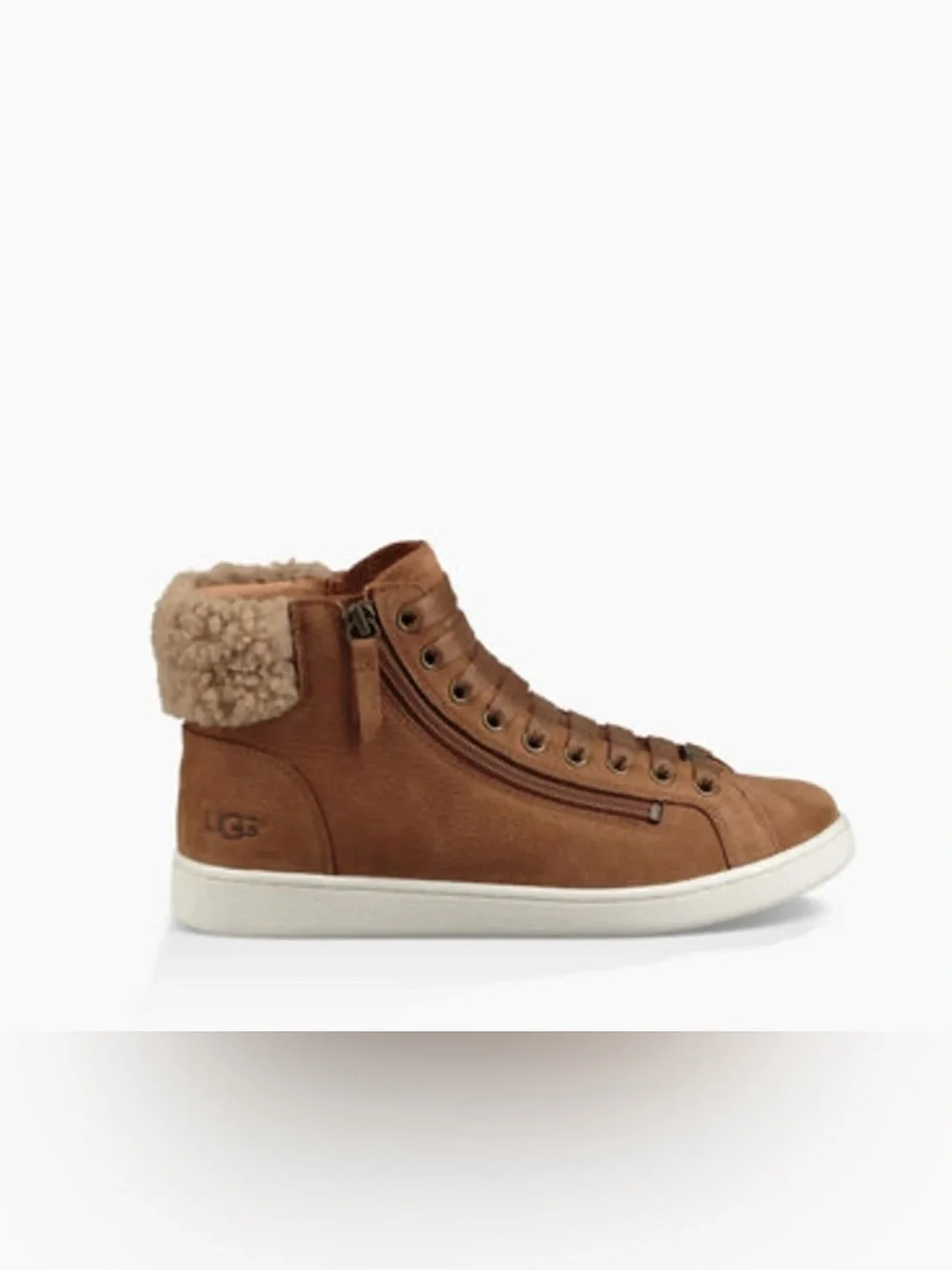 UGG Olive High Top Sneakers Chestnut Brown Shearling Collar Women’s 9.5